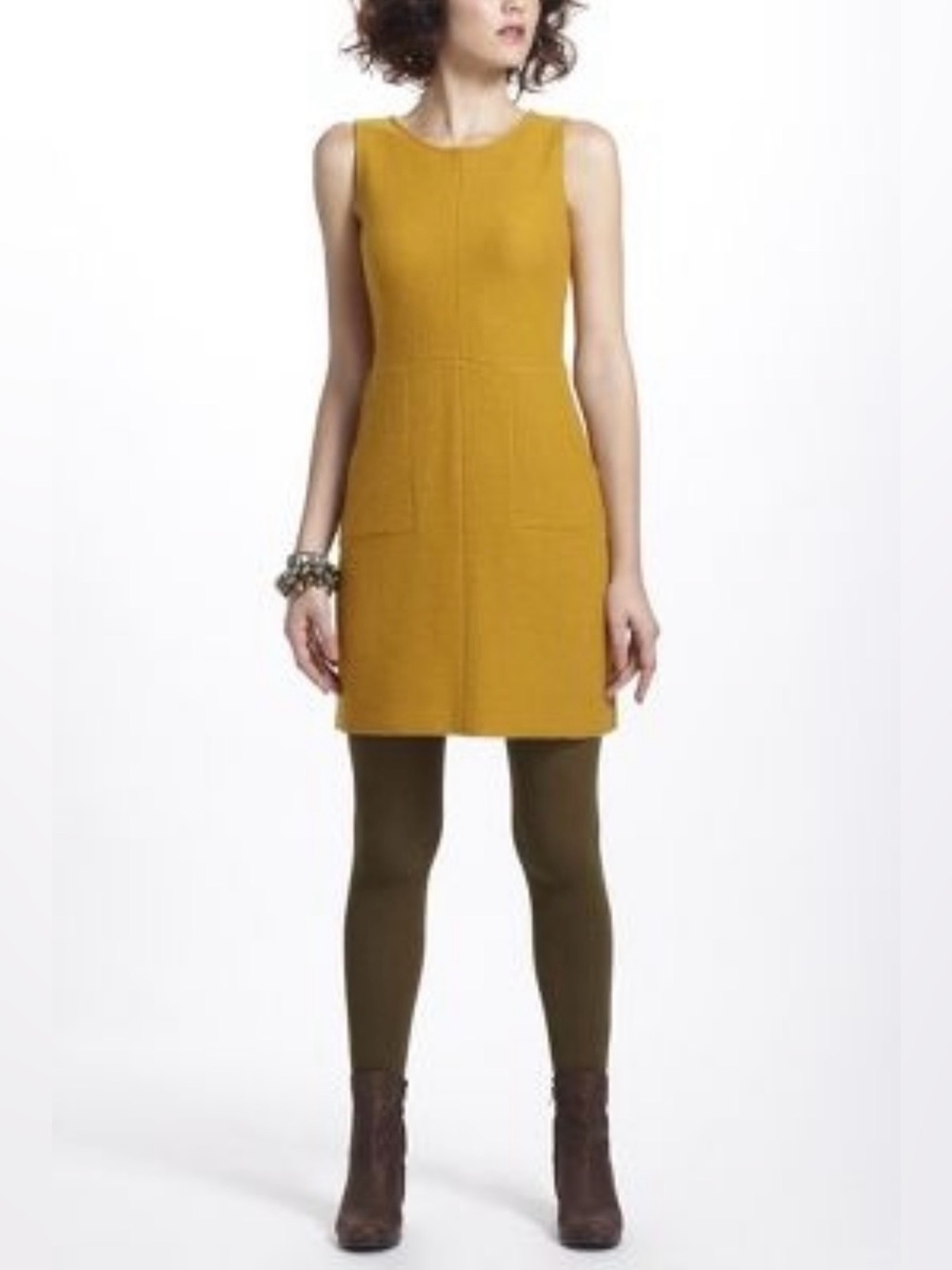 Anthropologie Sparrow 100% Boiled Wool Mustard Shift Dress Indie Grunge